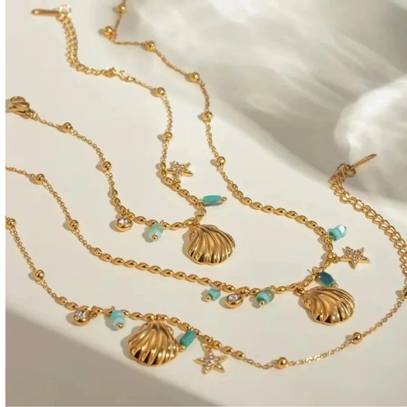 Anthropologie Seashell Star 18K Gold Stainless Steel Waterproof Necklace - Picture 2 of 5